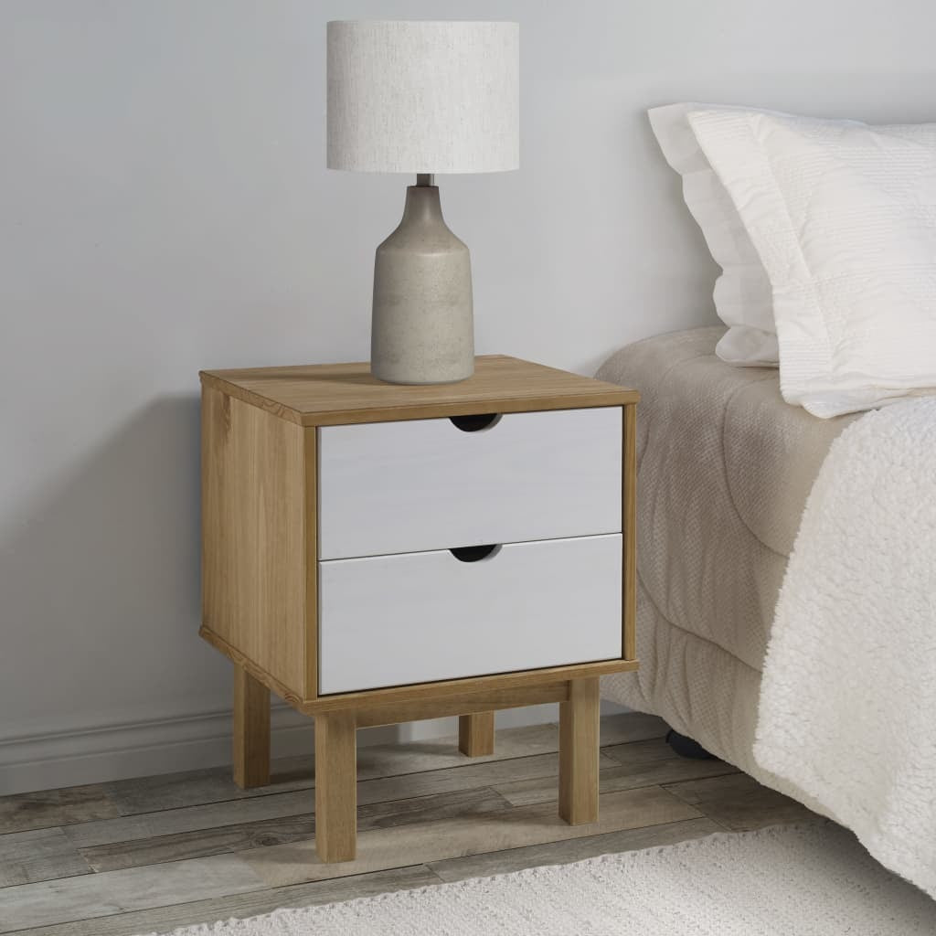 Bedside Cabinet OTTA Brown&White 18.1"x15.6"x22.4" Solid Wood Pine