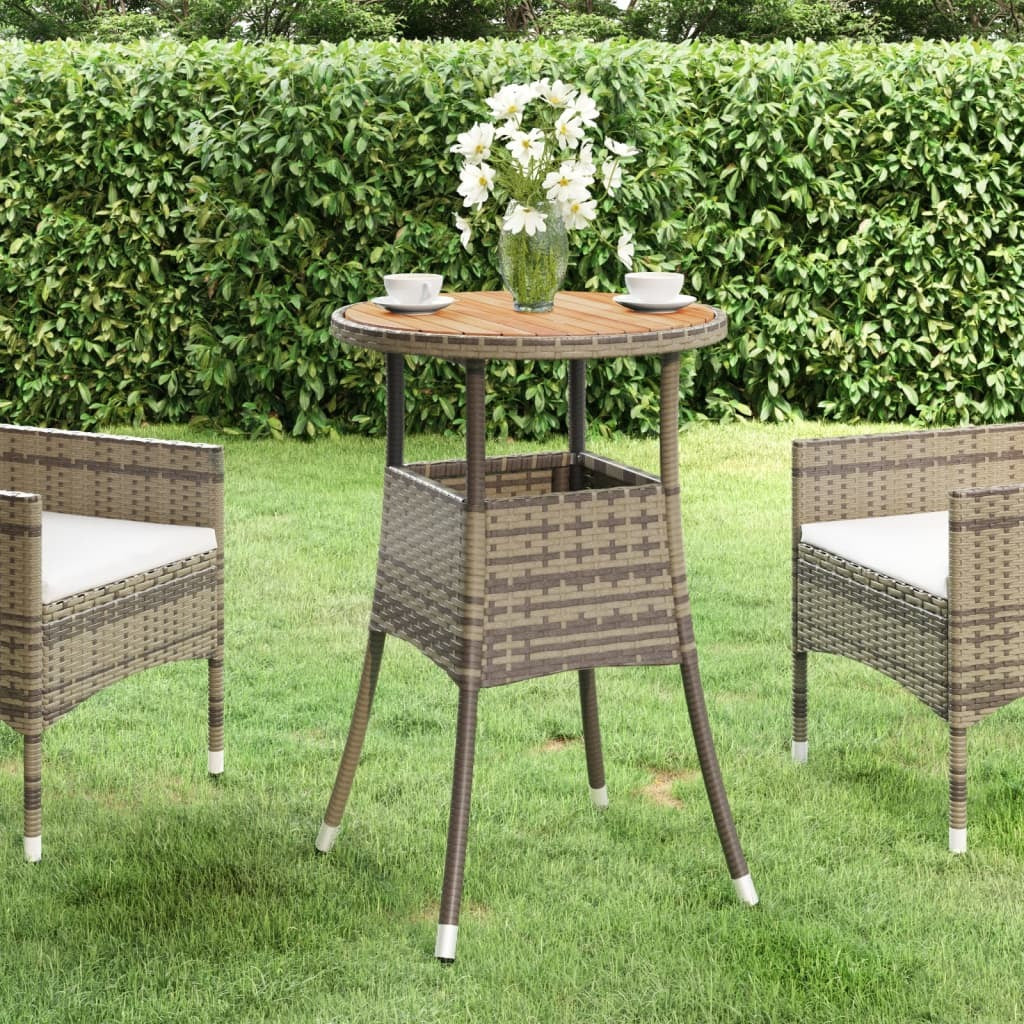 Patio Table Ø23.6"x29.5" Acacia Wood and Poly Rattan Gray