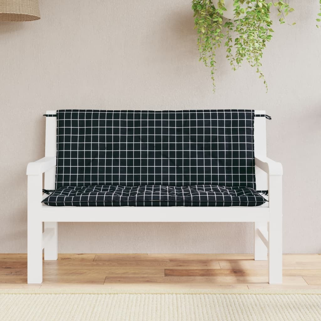 Garden Bench Cushions 2pcs Black Check Pattern 47.2"x19.7"x2.8" Fabric