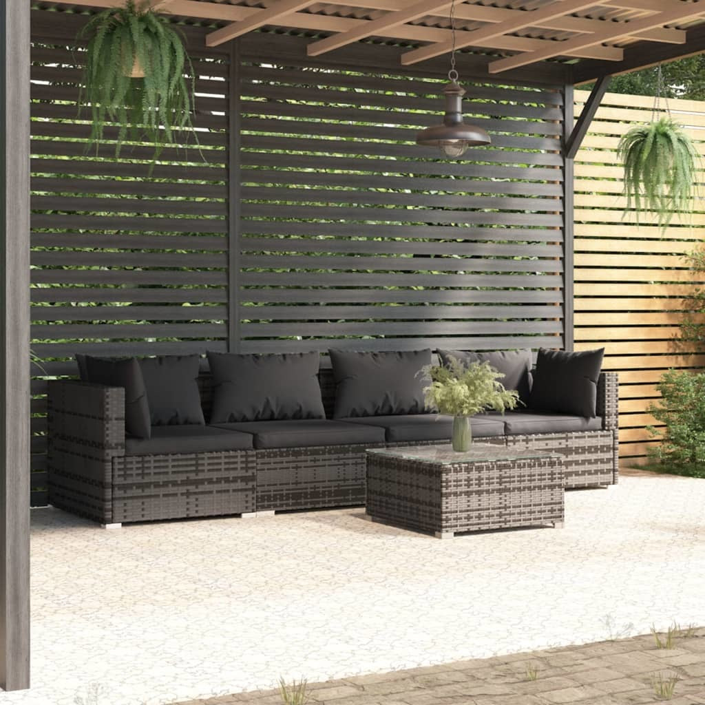 Patio Furniture Set 5 Piece with Cushions Poly Rattan Gray