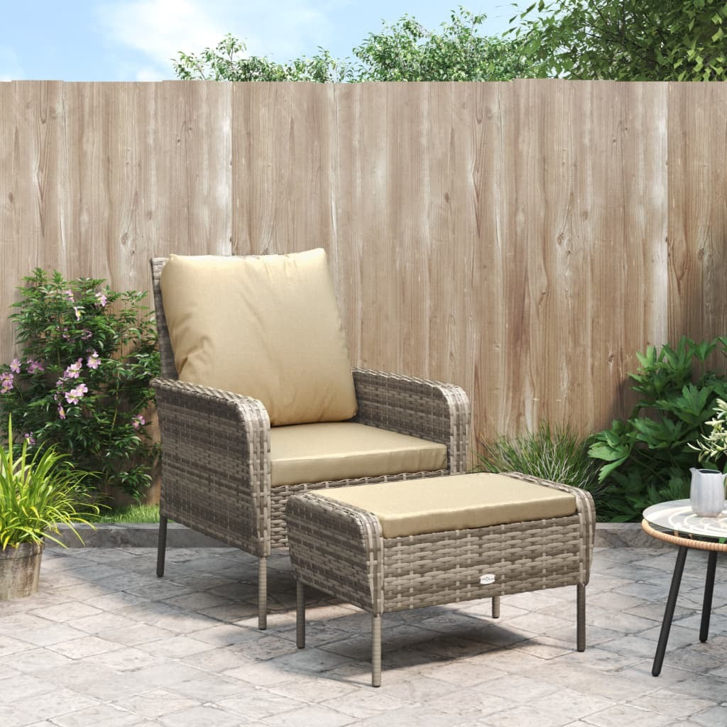 Patio Chair with Footstool Light Brown Poly Rattan