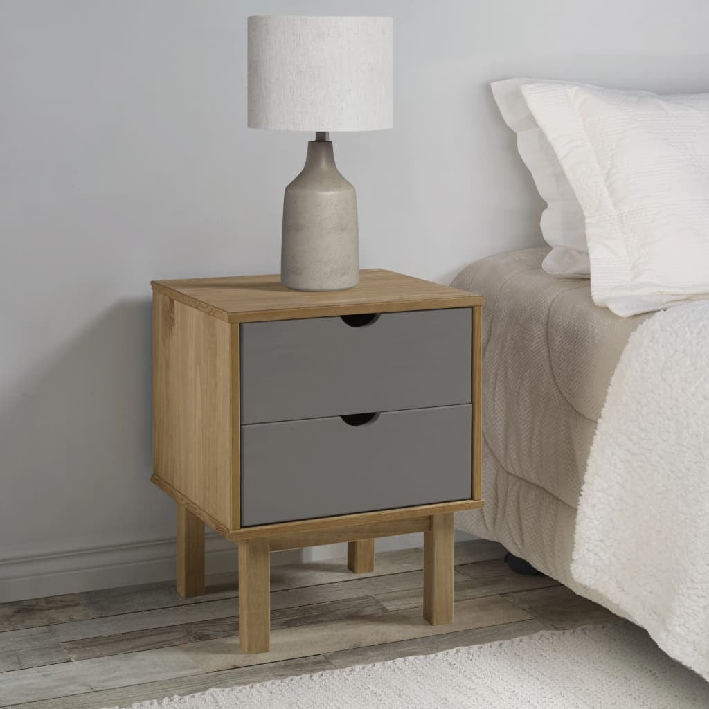 Bedside Cabinet OTTA Brown&Gray 18.1"x15.6"x22.4" Solid Wood Pine