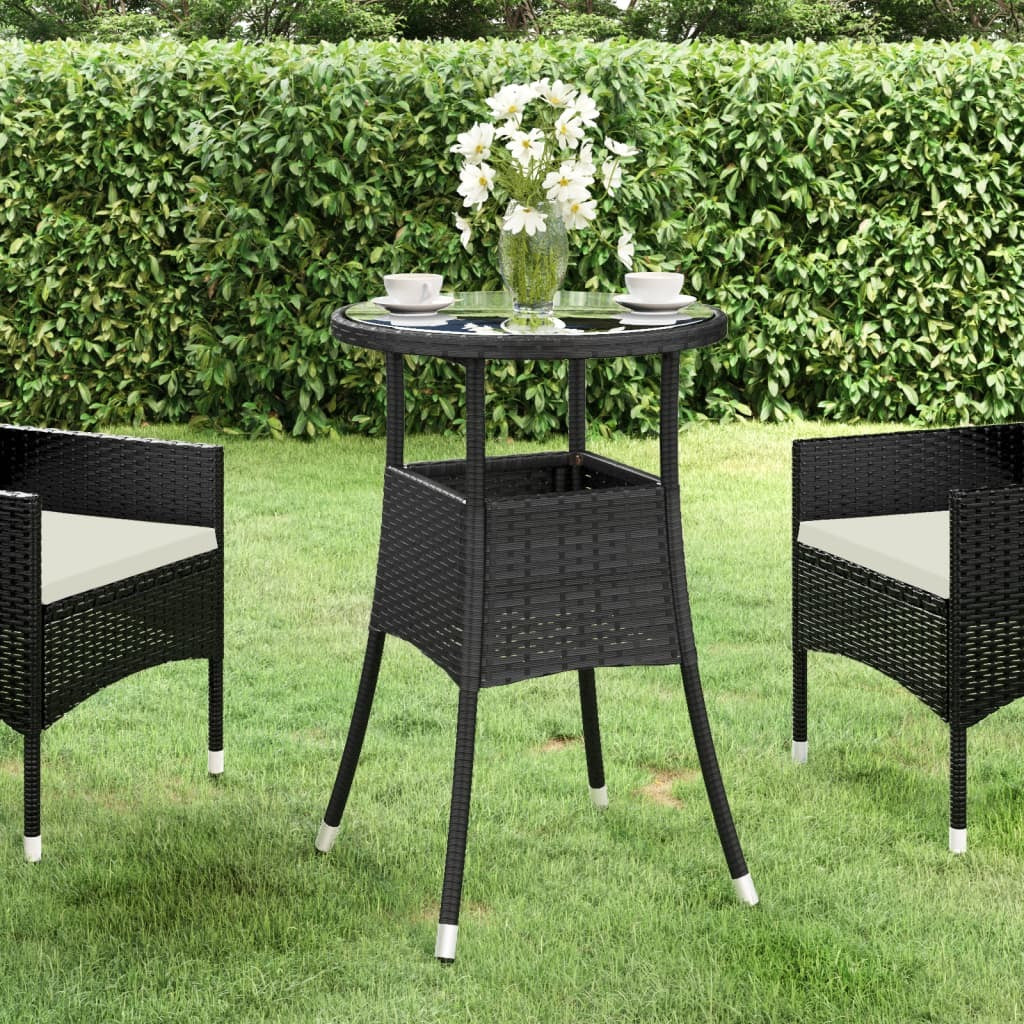 Patio Table Ø23.6"x29.5" Tempered Glass and Poly Rattan Black