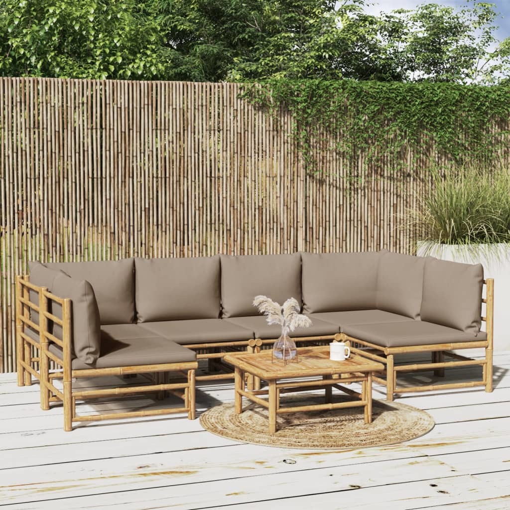 7 Piece Patio Lounge Set with Taupe Cushions Bamboo