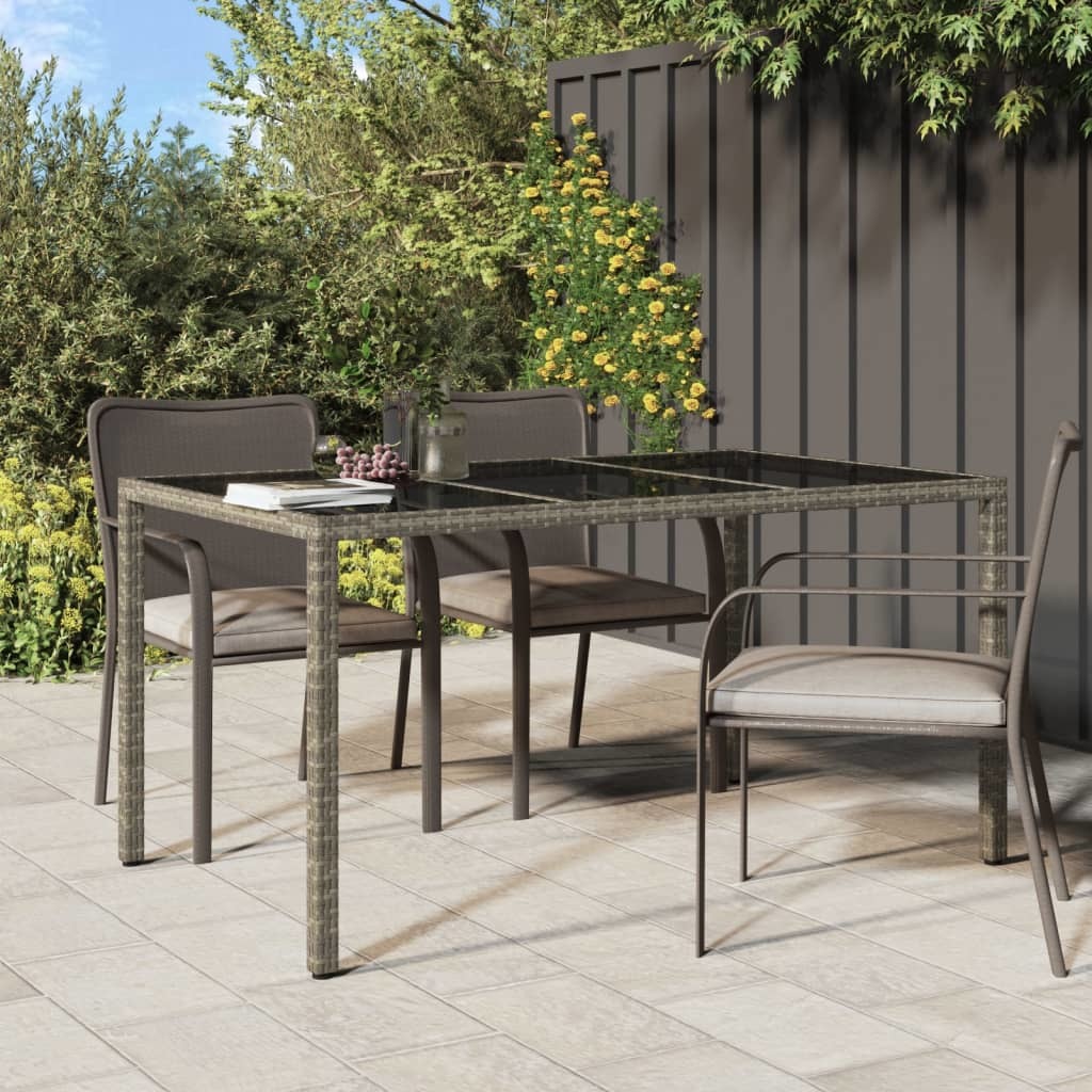 Patio Table 59.1"x35.4"x29.5" Tempered Glass and Poly Rattan Gray