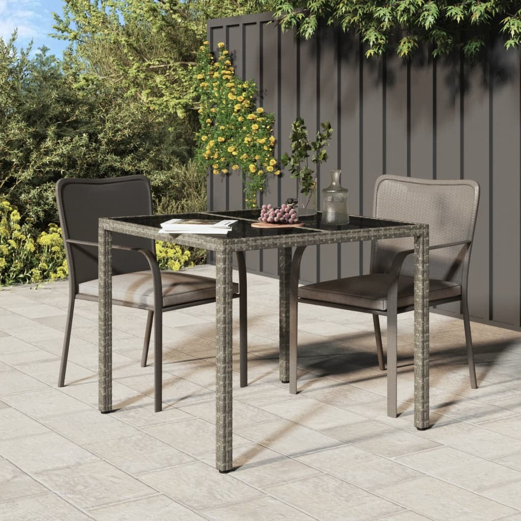 Patio Table 35.4"x35.4"x29.5" Tempered Glass and Poly Rattan Gray