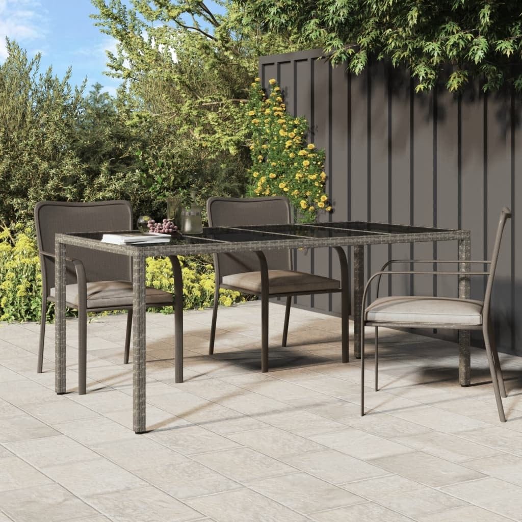 Patio Table Gray 74.8"x35.4"x29.5" Tempered Glass and Poly Rattan