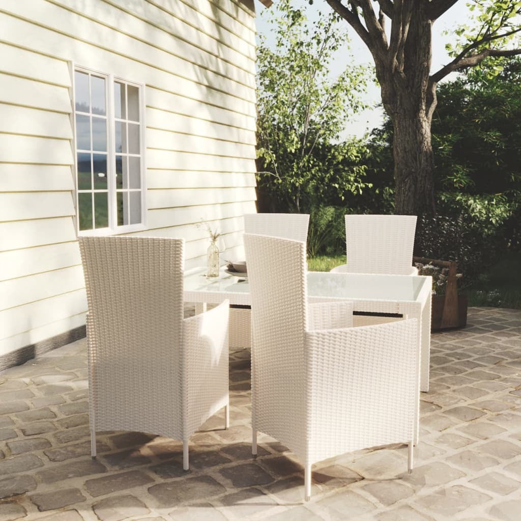 5 Piece Patio Dining Set with Cushions Poly Rattan White