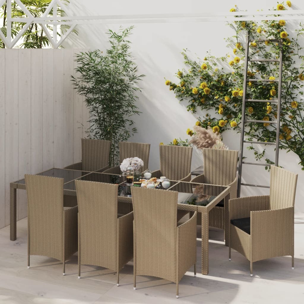 11 Piece Outdoor Dining Set with Cushions Poly Rattan Beige