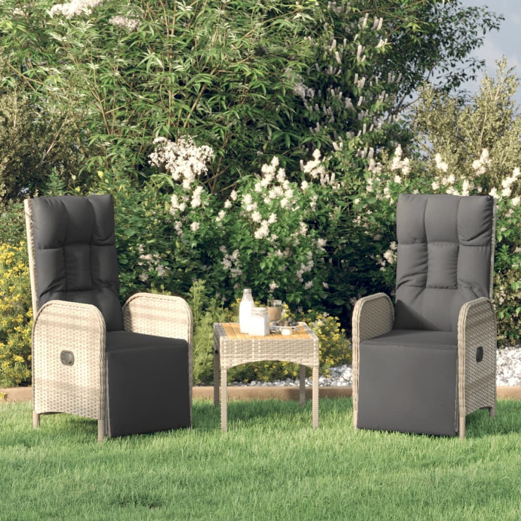 Patio Reclining Chairs 2 Pcs with Table Gray Poly Rattan