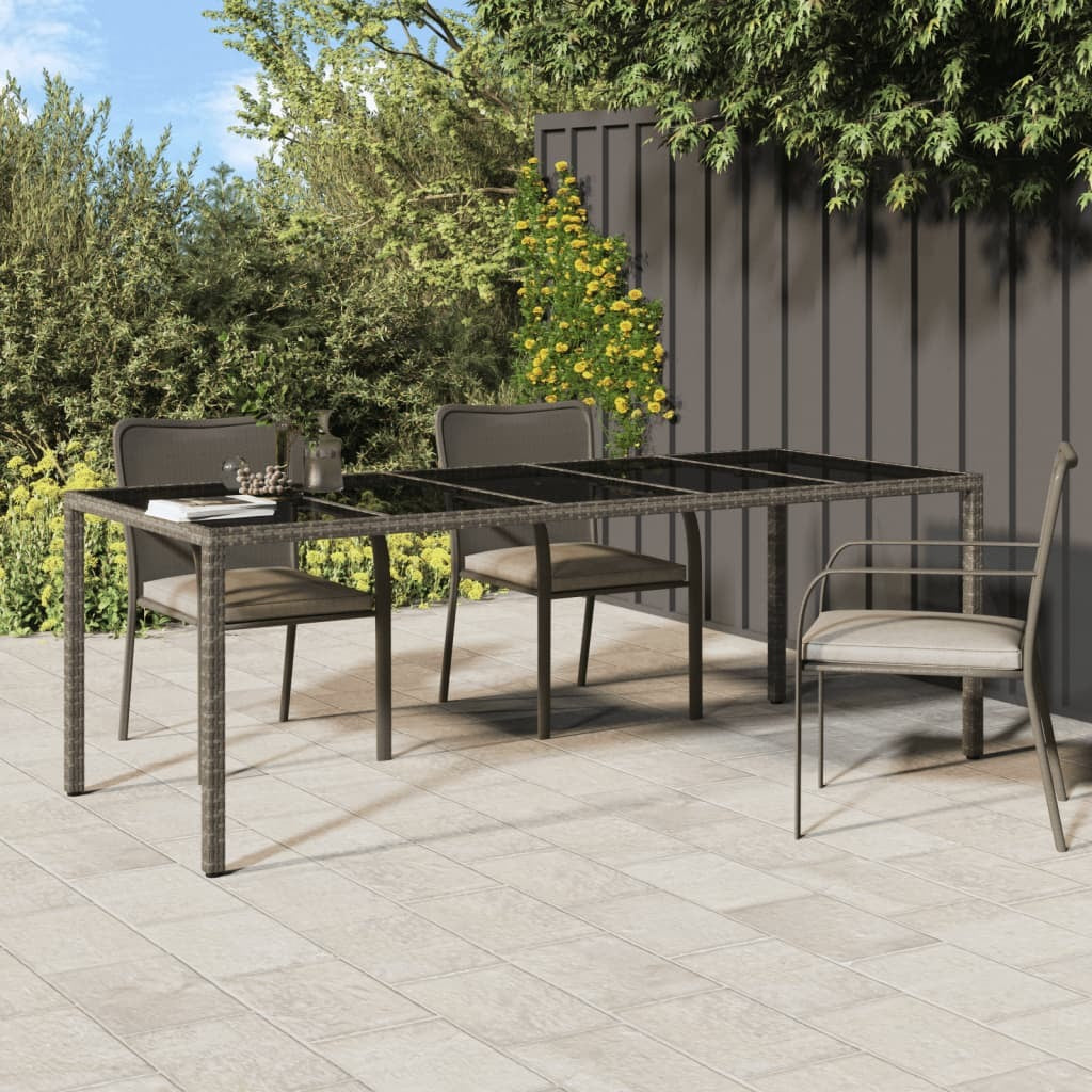 Patio Table Gray 98.4"x39.4"x29.5" Tempered Glass and Poly Rattan