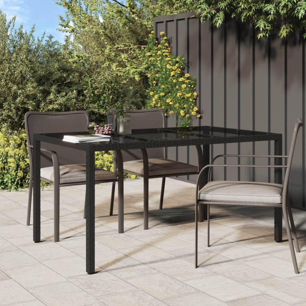 Patio Table 59.1"x35.4"x29.5" Tempered Glass and Poly Rattan Black