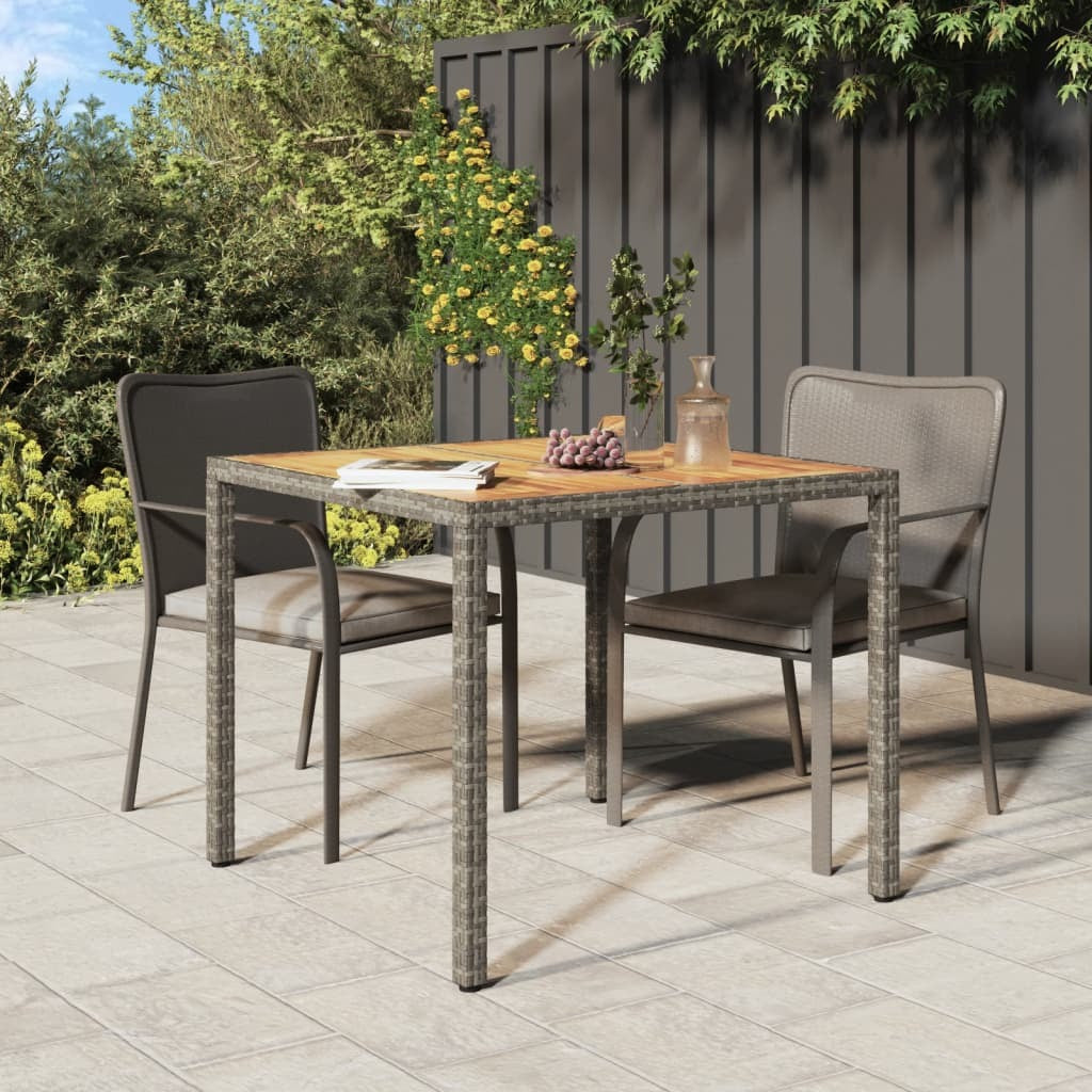 Patio Table 35.4"x35.4"x29.5" Poly Rattan and Acacia Wood Gray