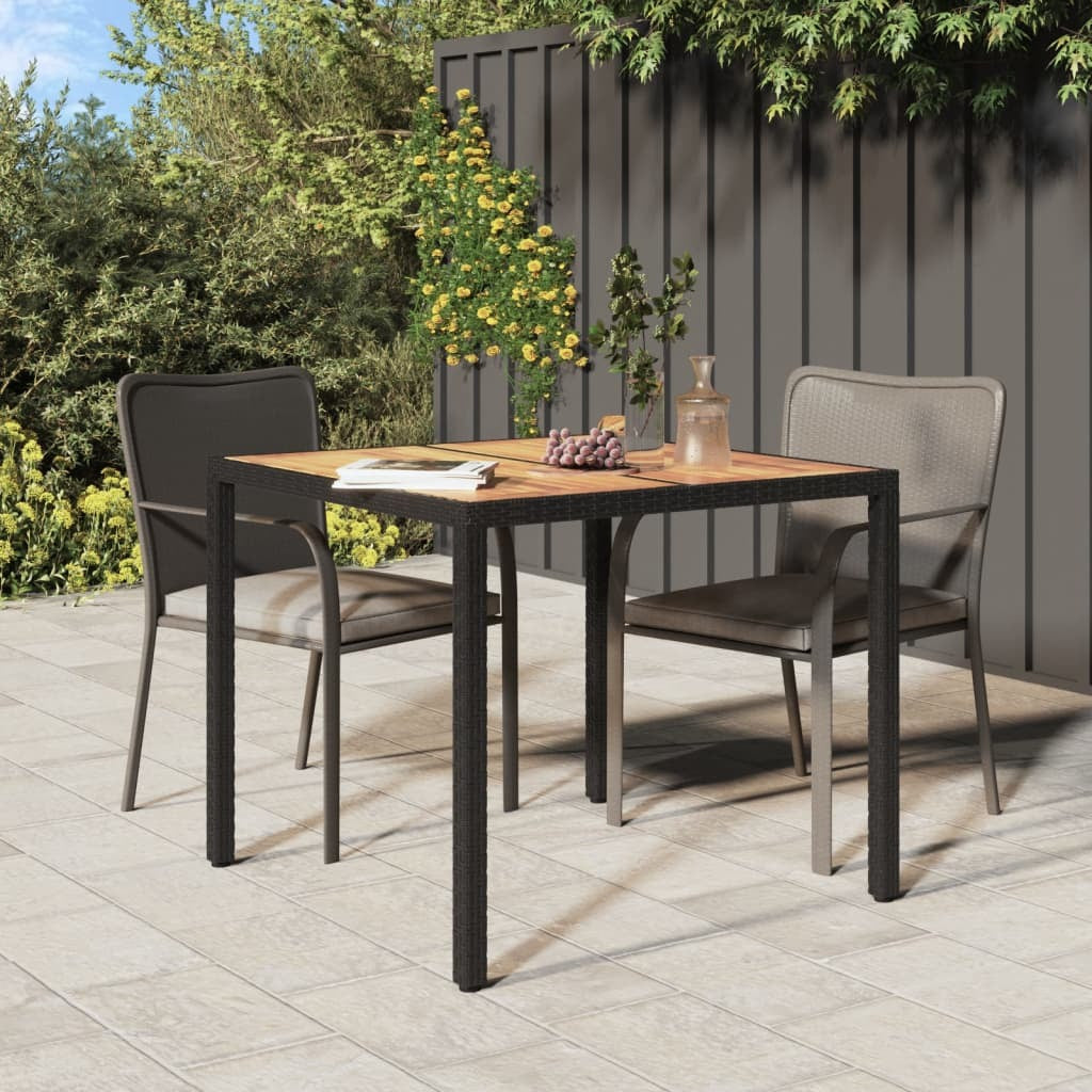 Patio Table 35.4"x35.4"x29.5" Poly Rattan and Acacia Wood Black