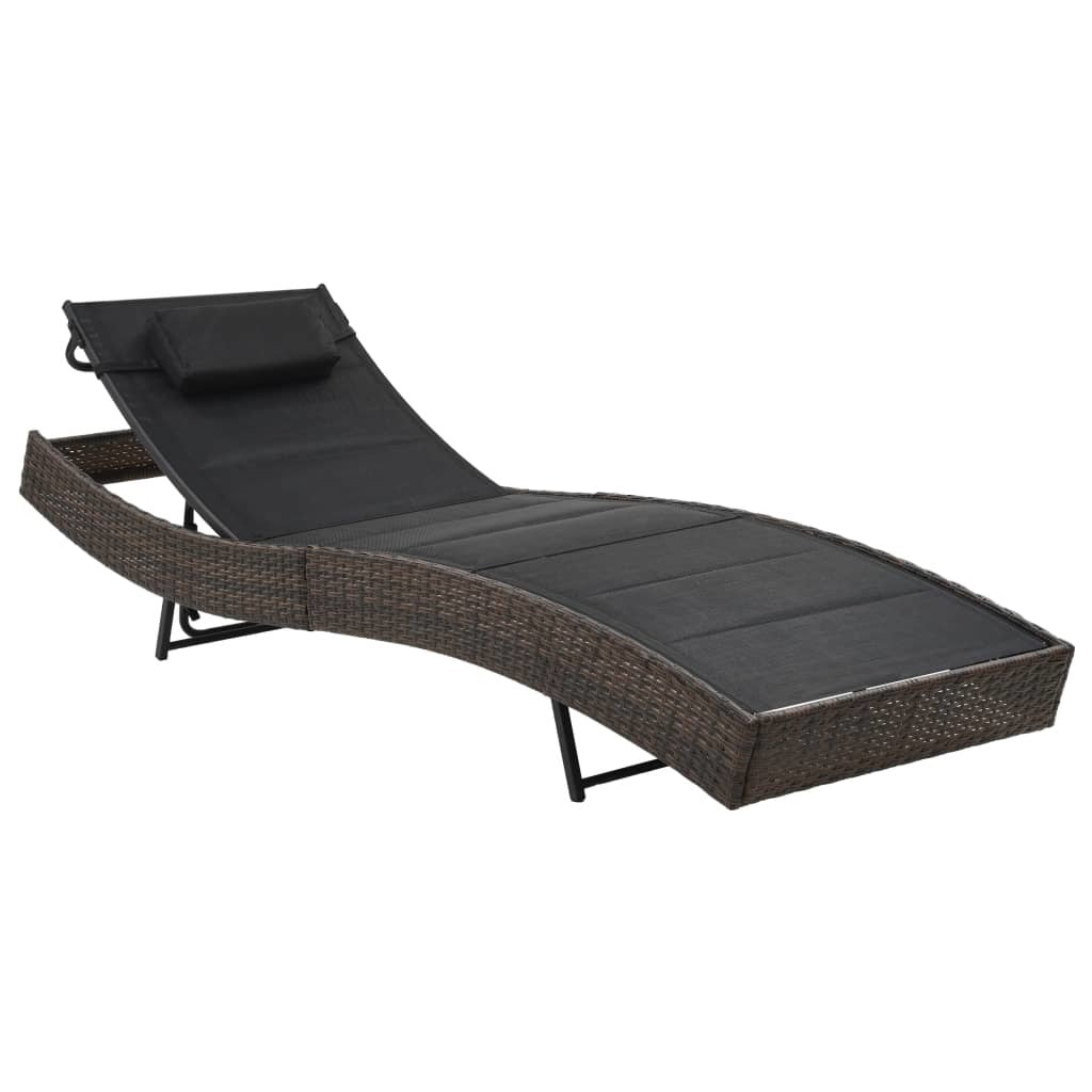 Sun Lounger Poly Rattan and Textilene Brown