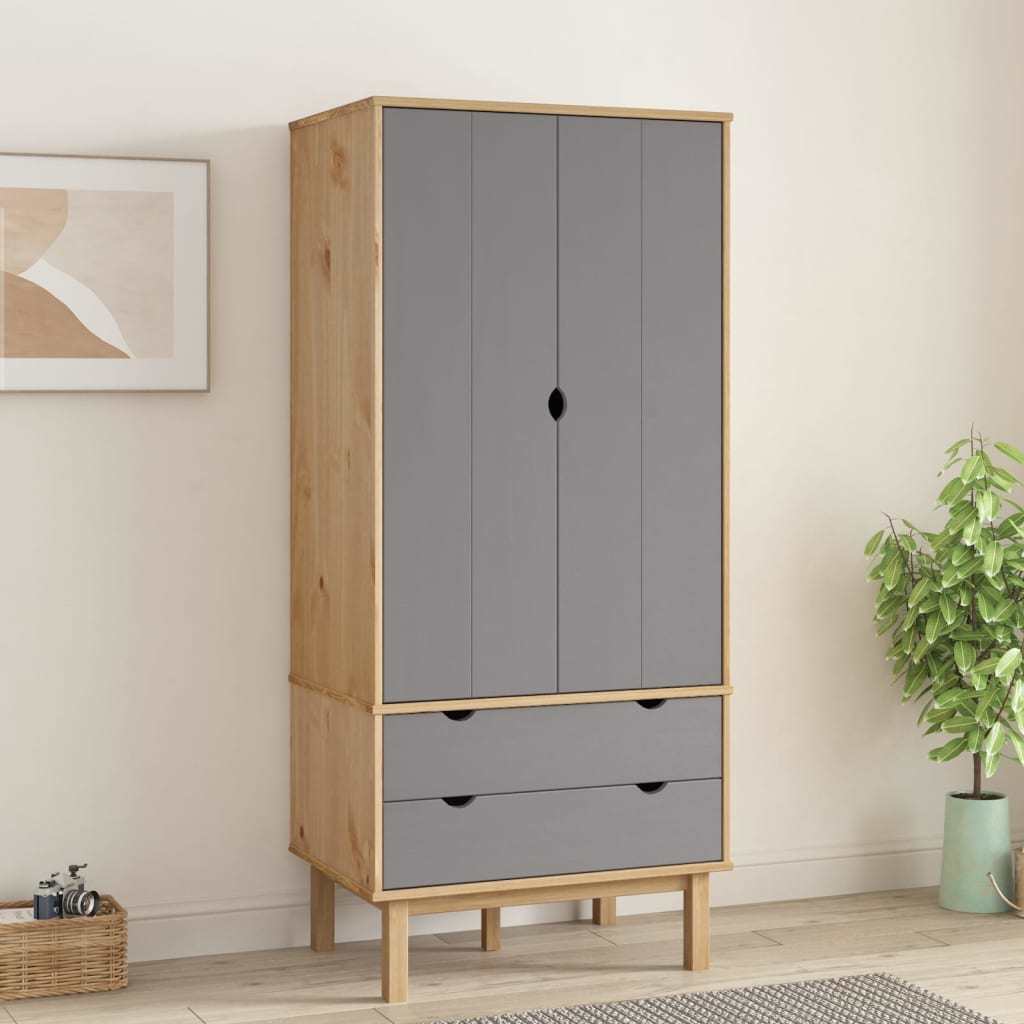 Wardrobe OTTA Brown and Gray 30.1"x20.9"x67.7" Solid Wood Pine