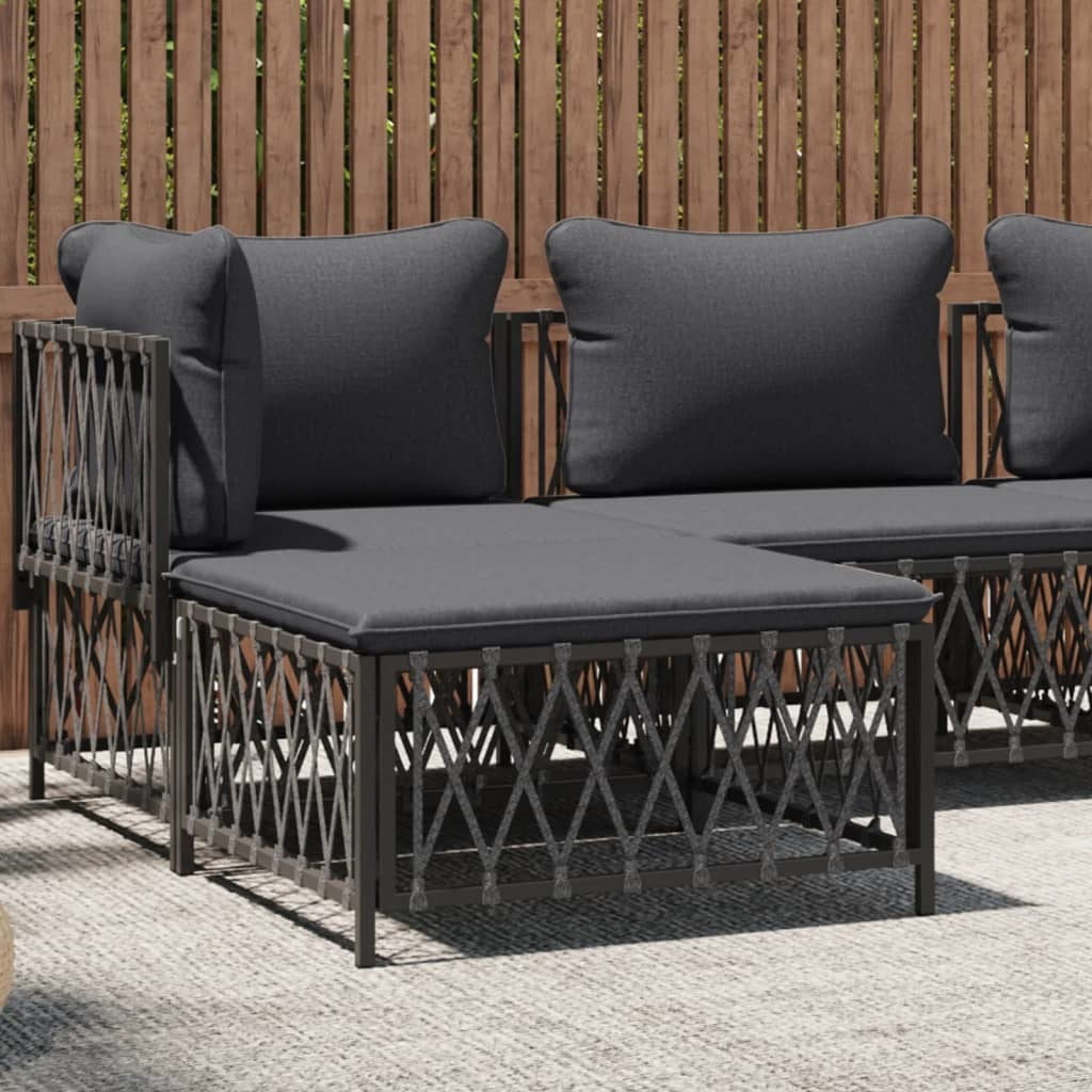 Patio Footstool with Cushion Anthracite Woven Fabric