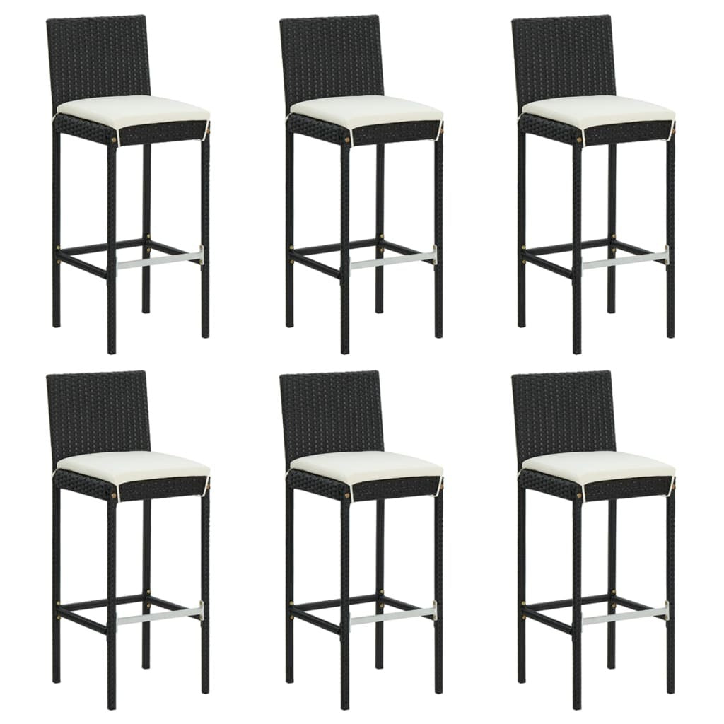 Bar Stools with Cushions 6 pcs Black Poly Rattan