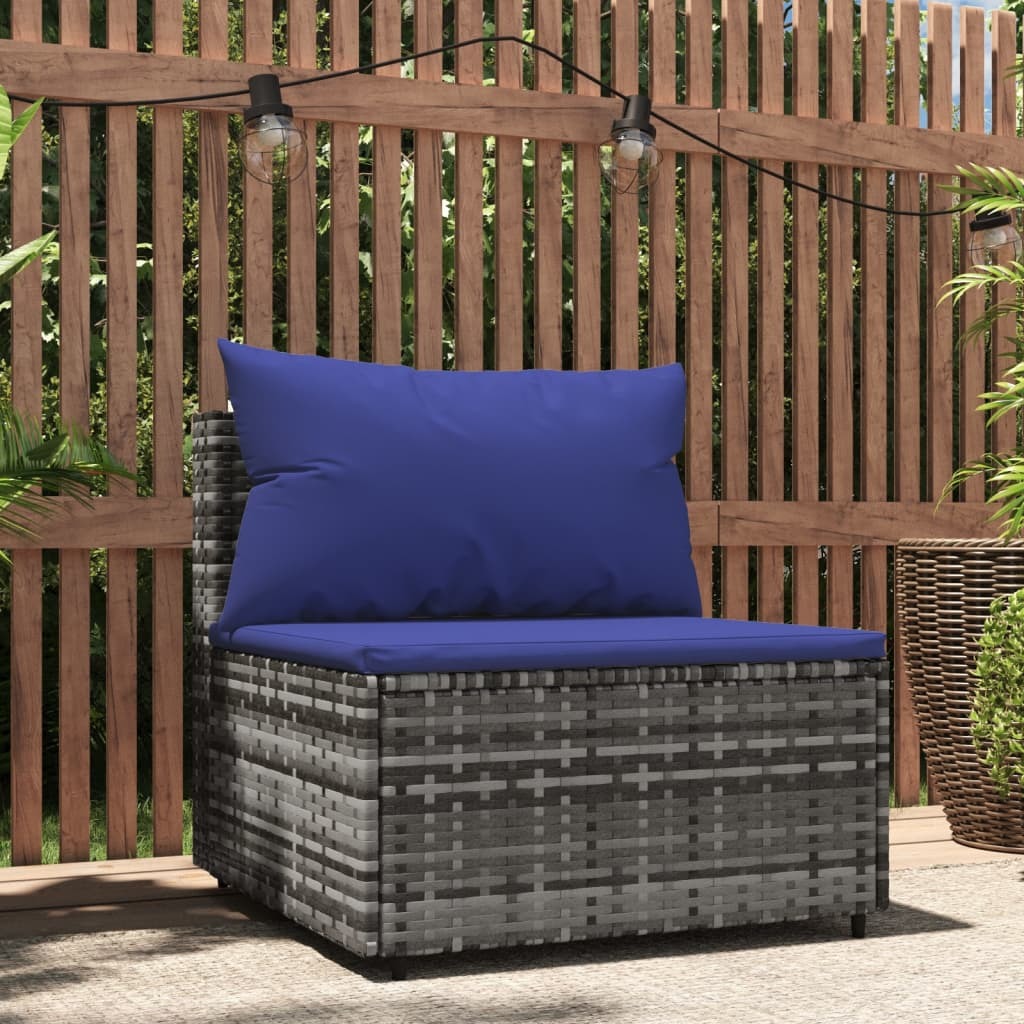 Patio Middle Sofa with Cushions Gray Poly Rattan