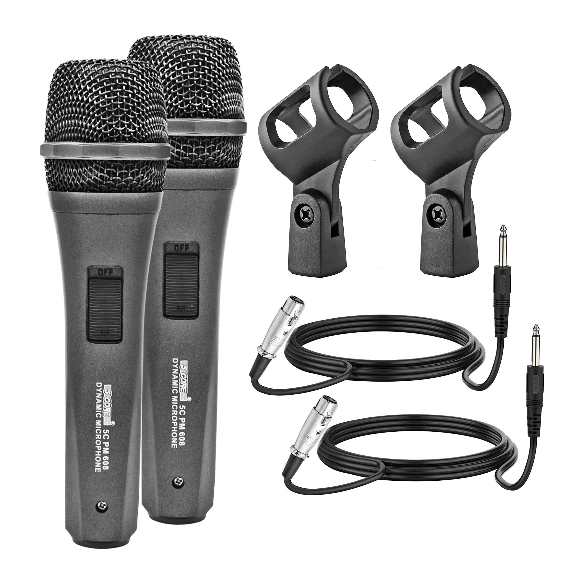 5 Core Wired Microphone Dynamic Karaoke Vocal Handheld Mic Cardioid Unidirectional Microfono w On and Off Switch Includes XLR Audio Cable Mic Holder PM 608