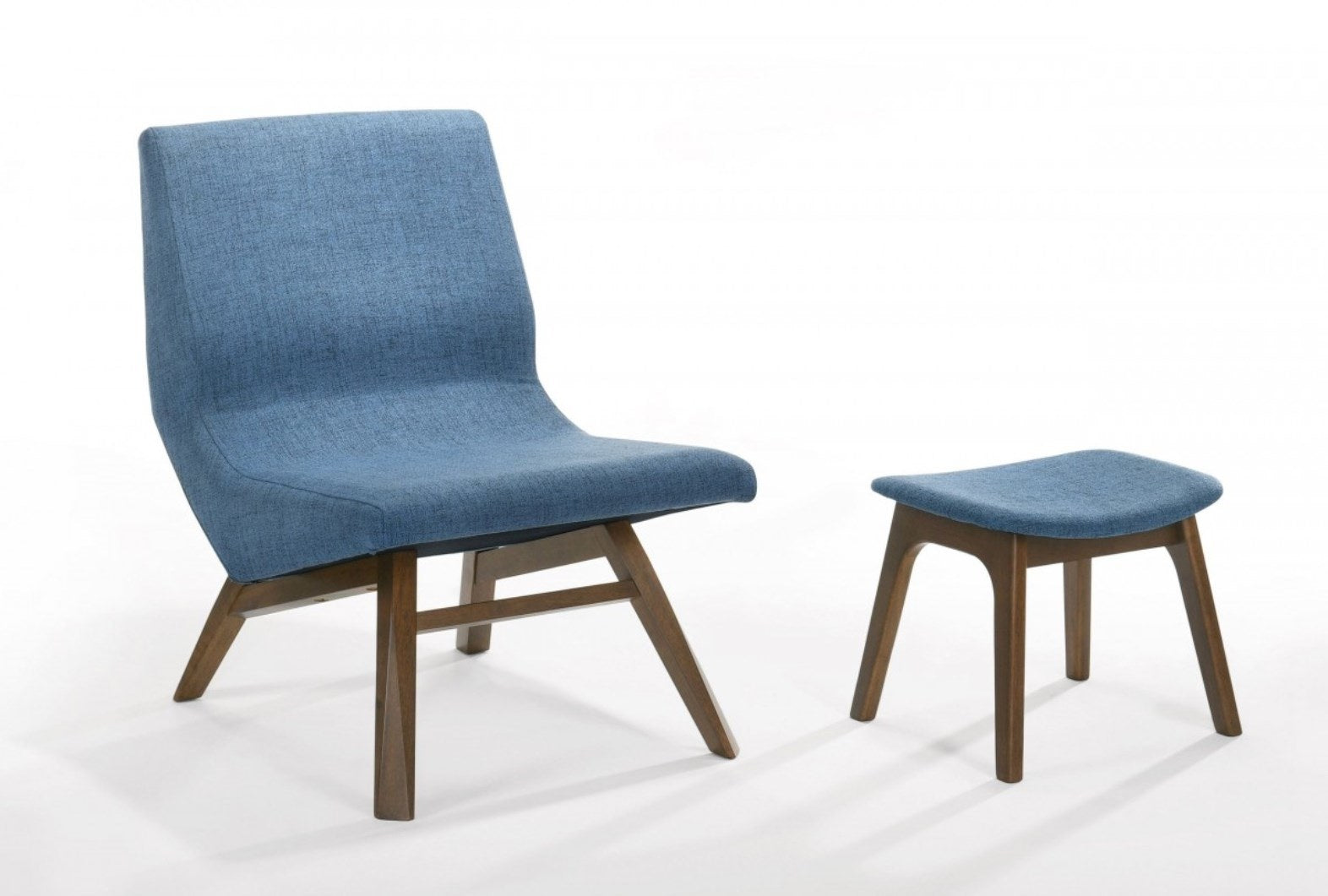 Whitney Modern Blue & Walnut Accent Chair & Ottoman