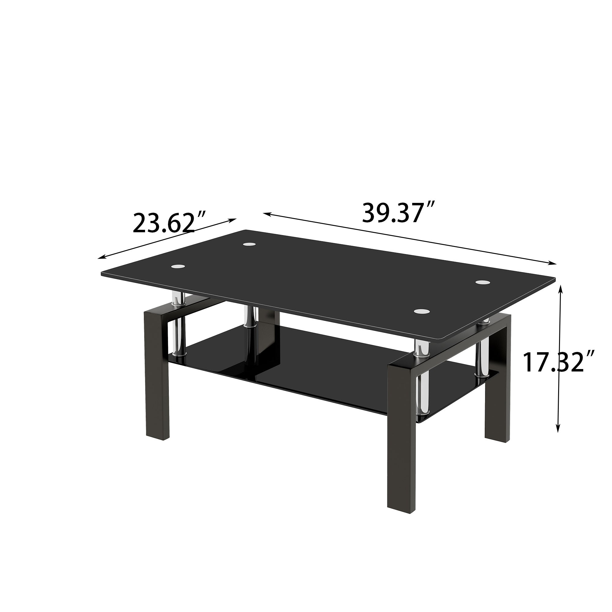 Tempered Black Glass Coffee Table, 2-Layers Tea Table