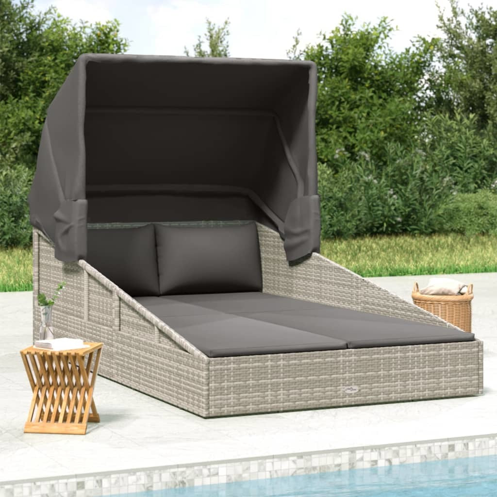 Sunbed with Foldable Roof Gray 78.7"x44.9"x50.4" Poly Rattan