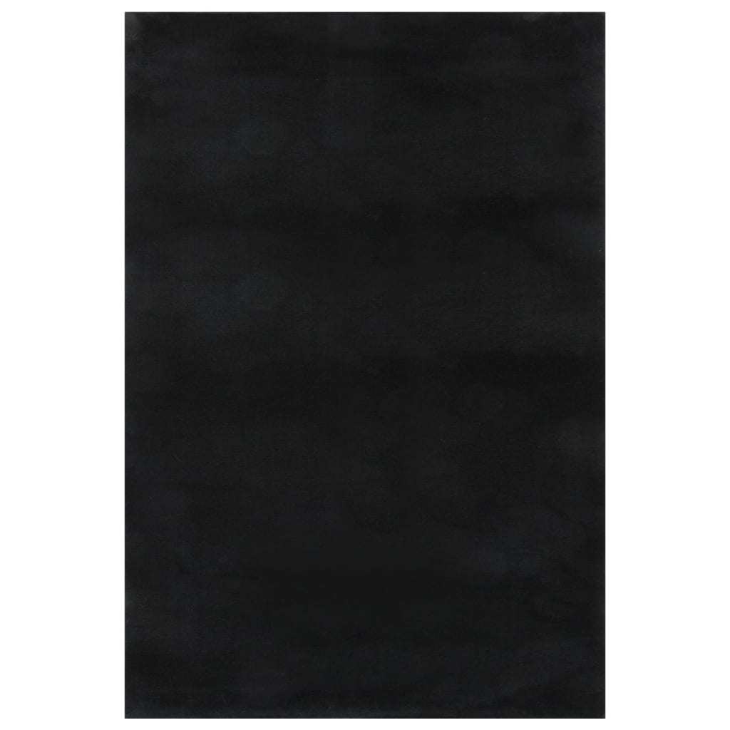 Washable Rug Soft Fluffy Short Pile 63"x90.6" Anti Slip Black