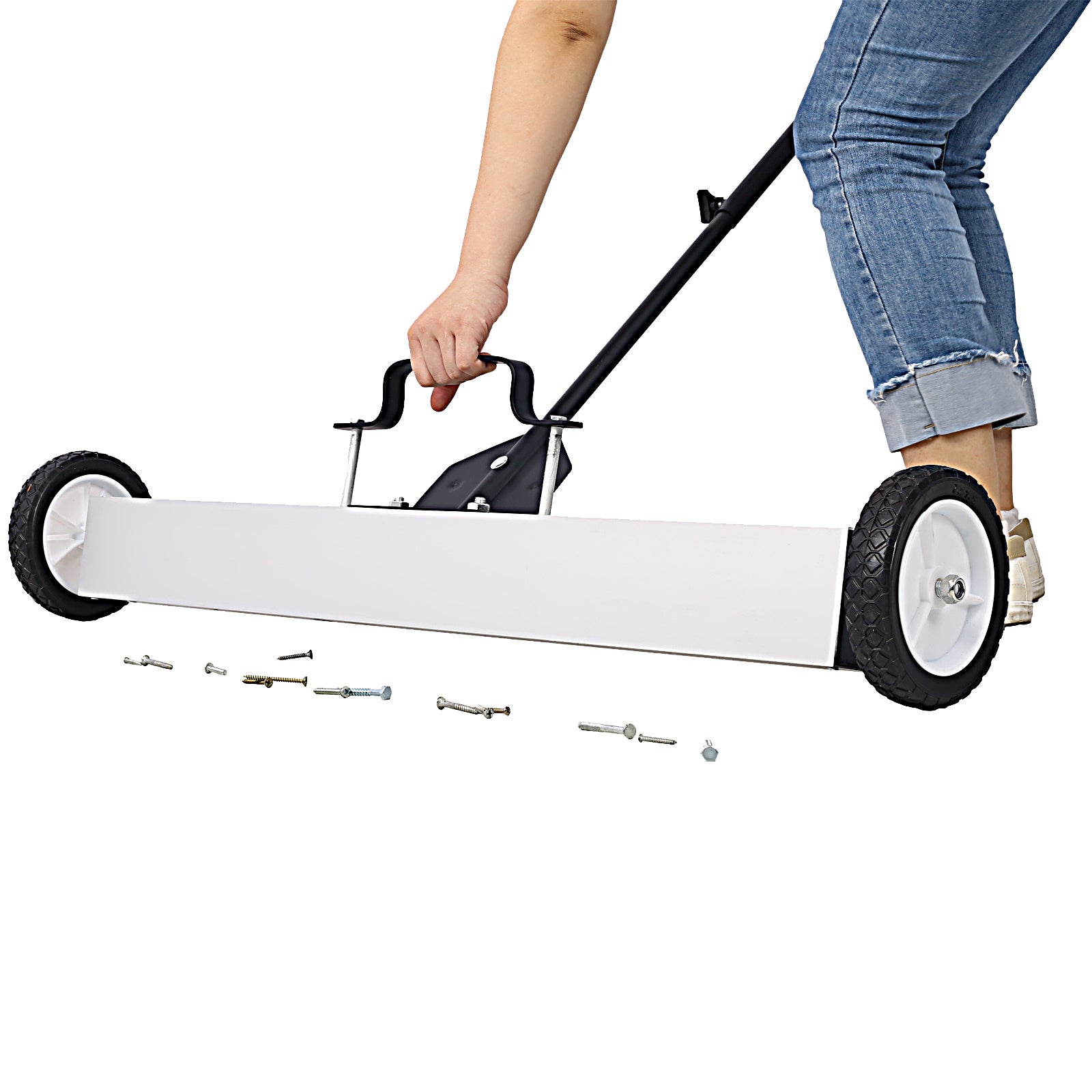 36" Rolling Magnetic Pick-Up Sweeper, Heavy Duty Push-Type with Release, for Nails Needles Screws Collection,30 Pound Capacity