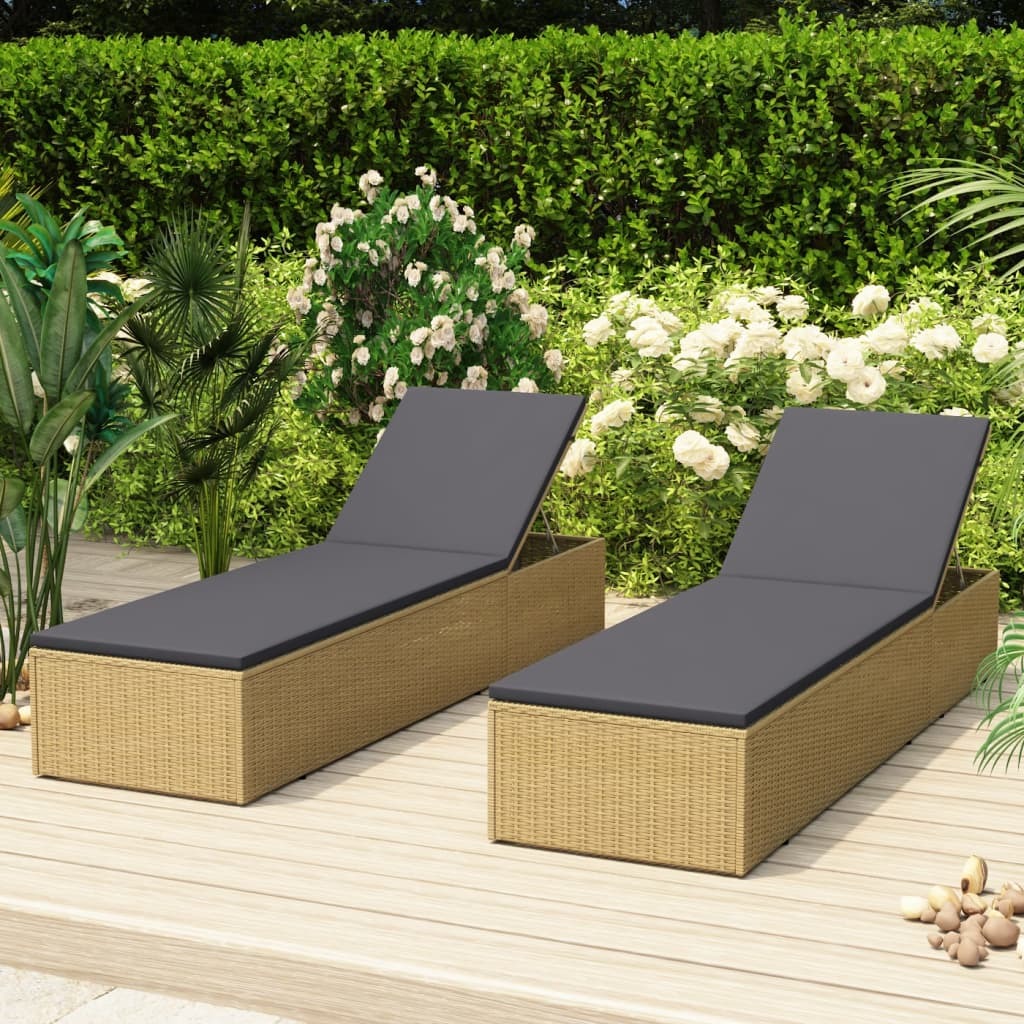 Sunlounger Poly Rattan Brown and Dark Gray