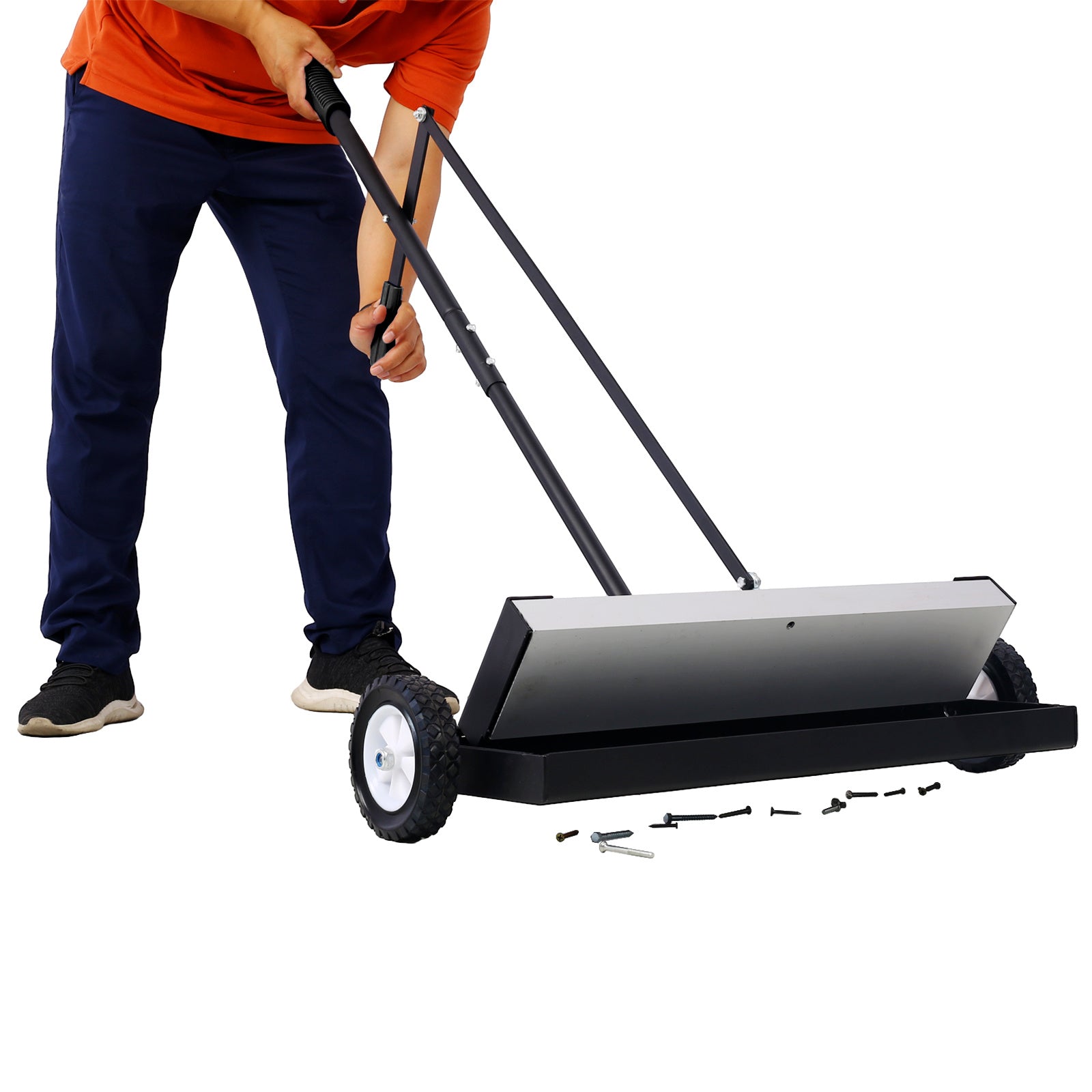 24'' Rolling Magnetic Pick-Up Sweeper, Heavy Duty Push-Type with Release, for Nails Needles Screws Collection,100 Pound Capacity