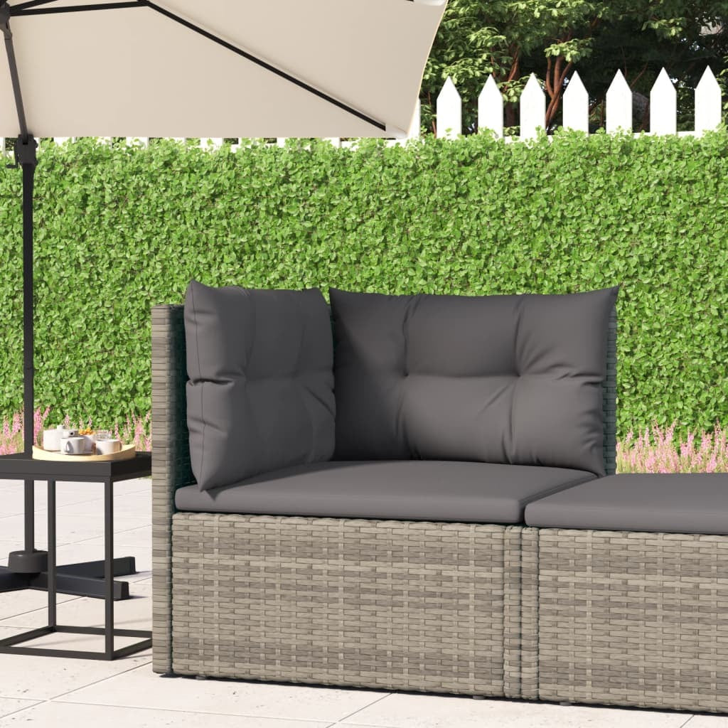 Patio Corner Sofa with Cushions Gray Poly Rattan