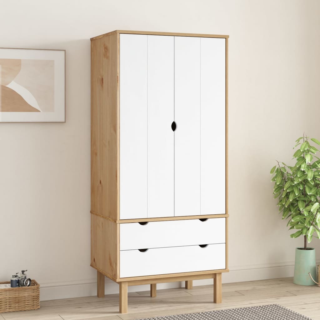 Wardrobe OTTA Brown and White 30.1"x20.9"x67.7" Solid Wood Pine