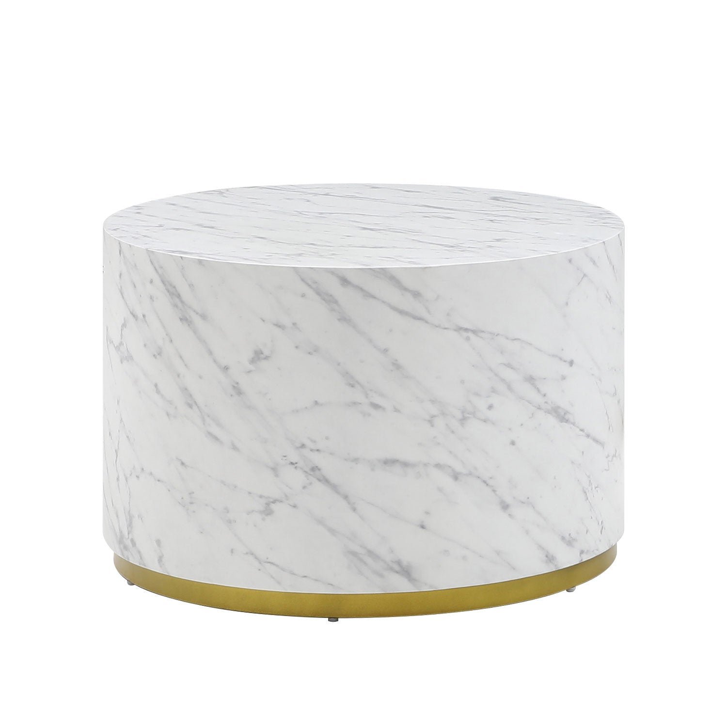 White Marble Pattern Cocktail Table MDF with Gold Metal Base 23.62inch