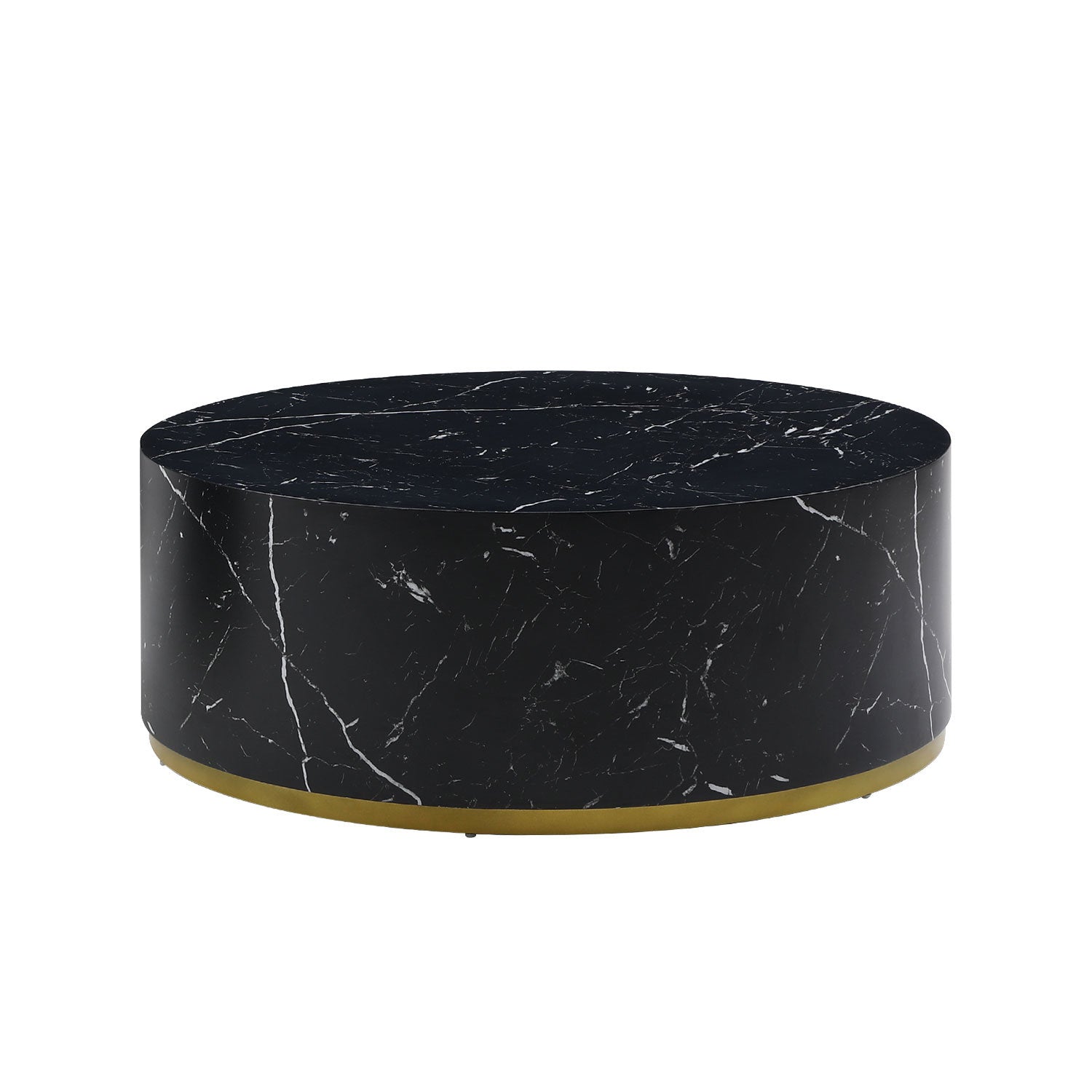 Modern Faux Marble Coffee Tables for Living Room, 35.43inch Accent Tea Tables with Gold Metal Base(Black)