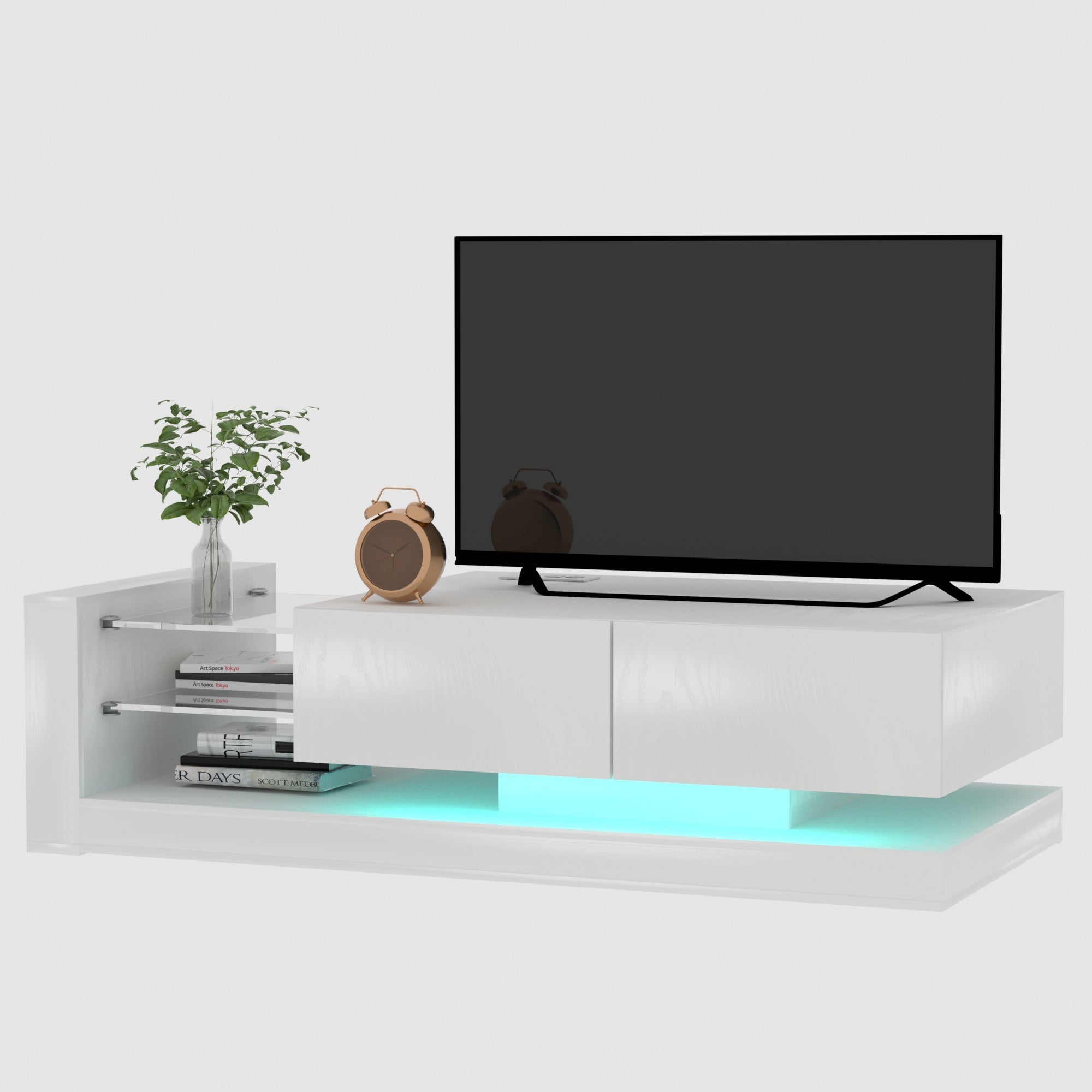 TV Console with Storage Cabinets, Full RGB Color 31 Modes Changing Lights Remote RGB LED TV Stand, Modern Entertainment Center (Ivory, for 75 inches TV)