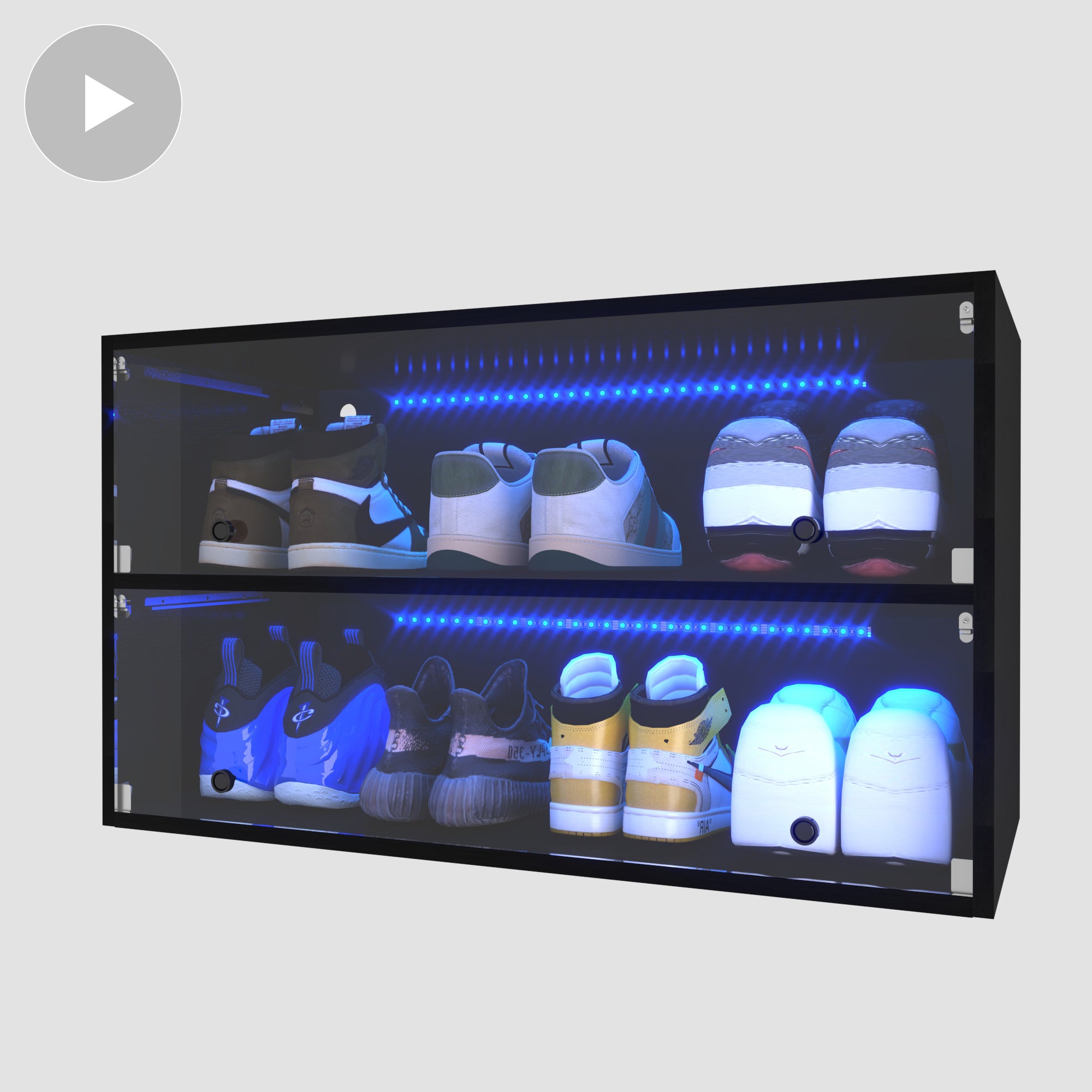 [Video] Sneaker Storage, Wooden Stackable Shoe Storage Box with Sliding Glass Door, Shoe Organizer Storage Box with RGB Led Light for Up To 6 Pairs of Shoes, Shoe Storage Bin For Display Sneakers