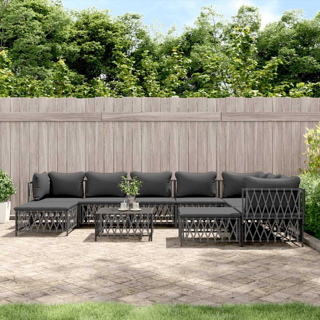 10 Piece Patio Lounge Set with Cushions Anthracite Steel