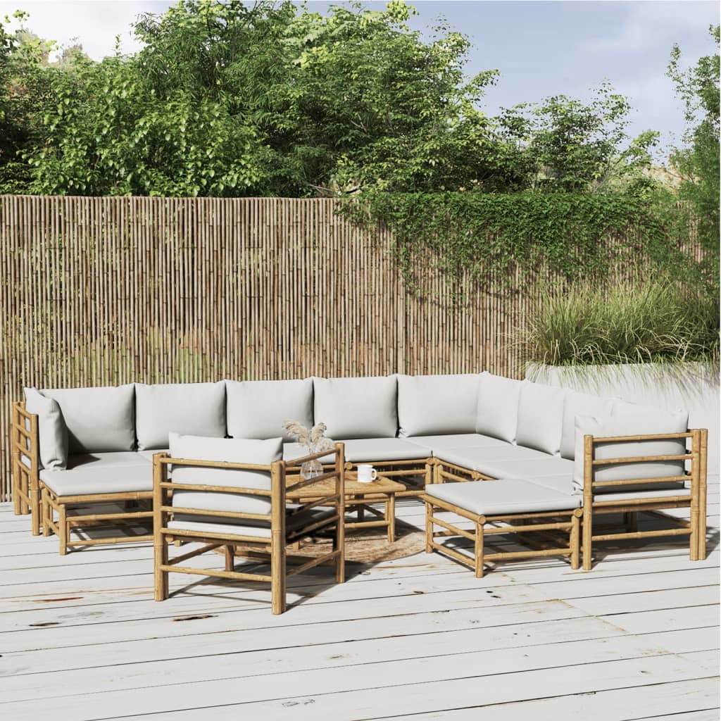 12 Piece Patio Lounge Set with Light Gray Cushions Bamboo