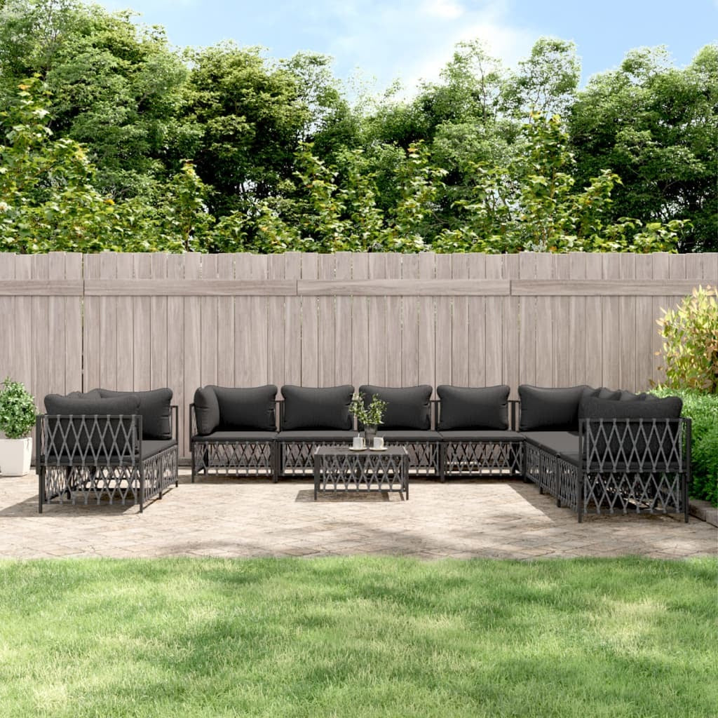 11 Piece Patio Lounge Set with Cushions Anthracite Steel