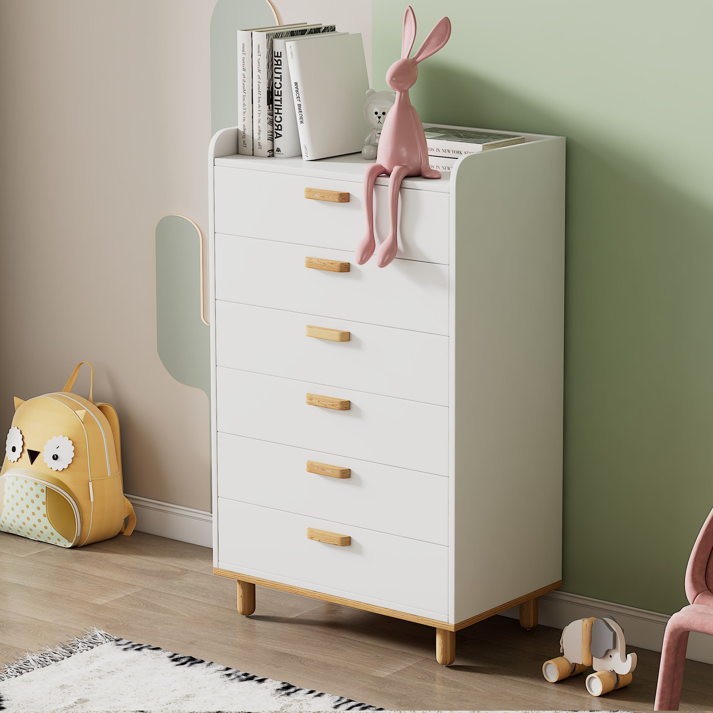 Modern Simple Style White Modern Six-Drawer Chest for Bedroom, Kid's Room, Living Room, Nursery Room