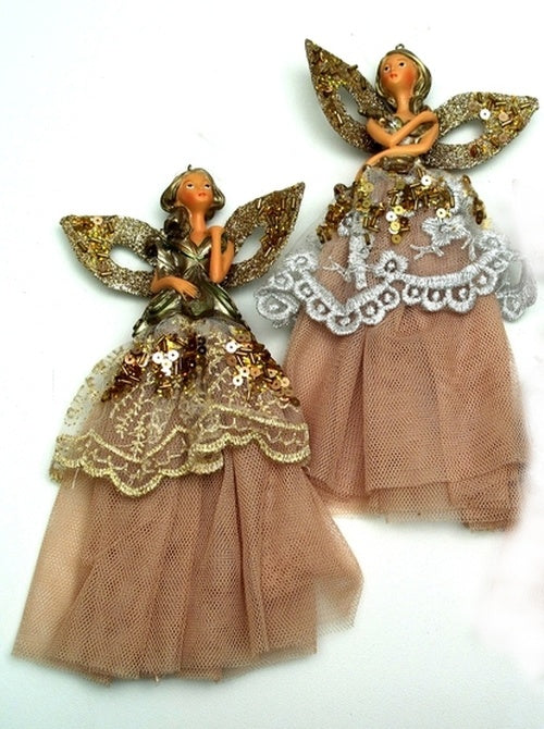 Elegant Lady with Gold Skirt Ornaments Set of Two