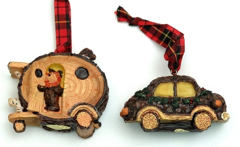 Rustic Log Car Ornaments Set of Two