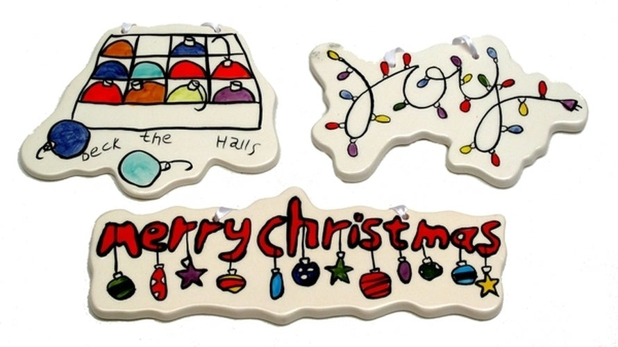 Merry Christmas Ceramic Ornaments Set of Three