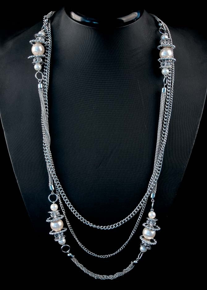 Silver Tone Necklace with White Beads