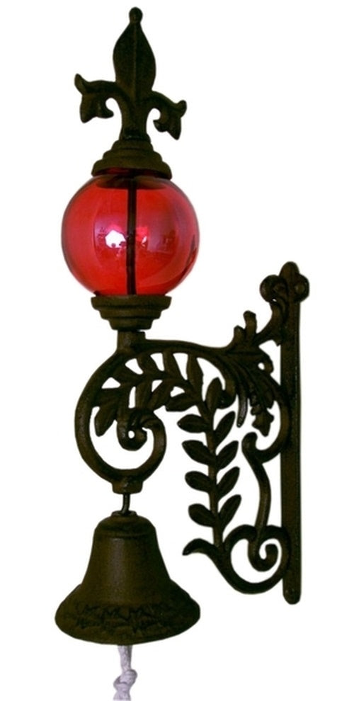 Cast Iron Bell W RED Glass Gazing Ball