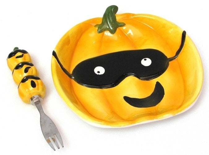 Ceramic Pumpkin Plate with Fork Set