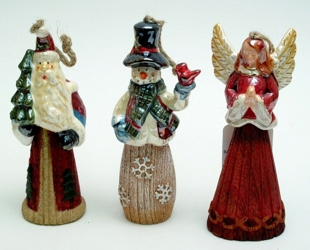 Set of 3 Ornaments Angel, Santa, Snowman