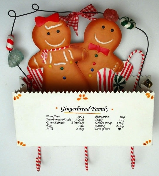 Metal Gingerbread in Box Wall Pocket with 3 Hooks