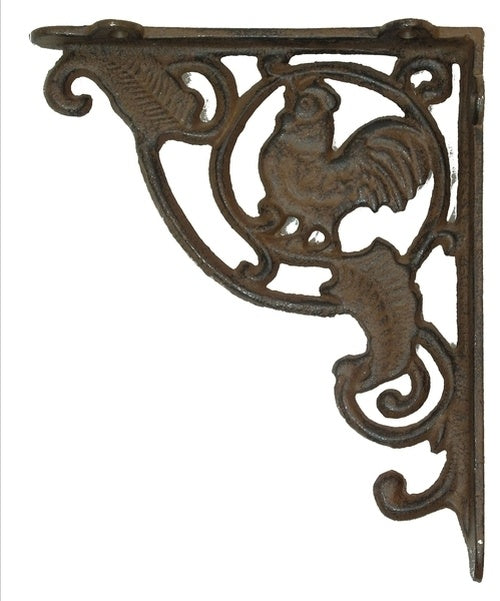 Rust Cast Iron Rooster Shelf Bracket Set of 2